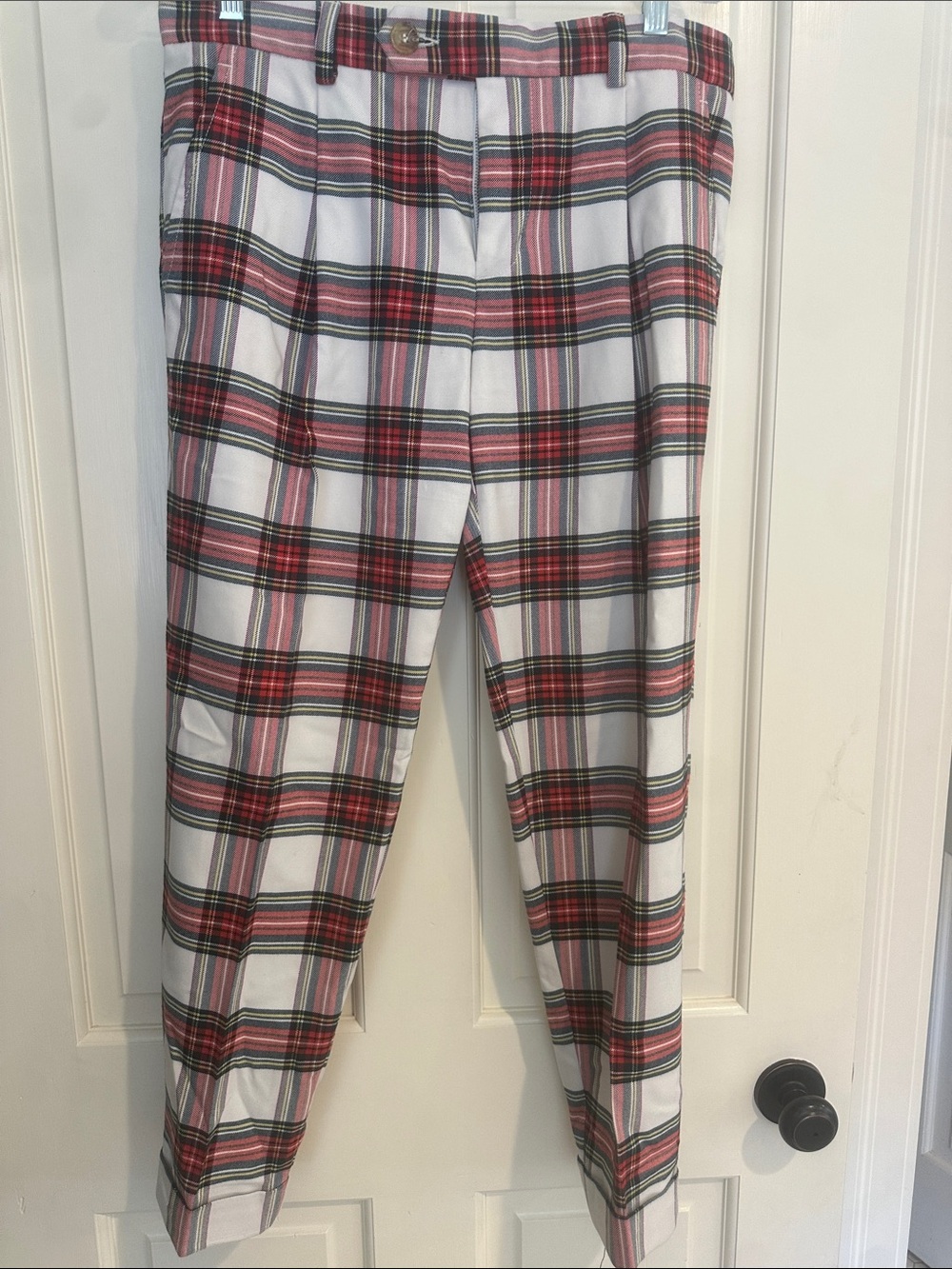 Mr Turk White Plaid Tapered Pants with Red and Black Check